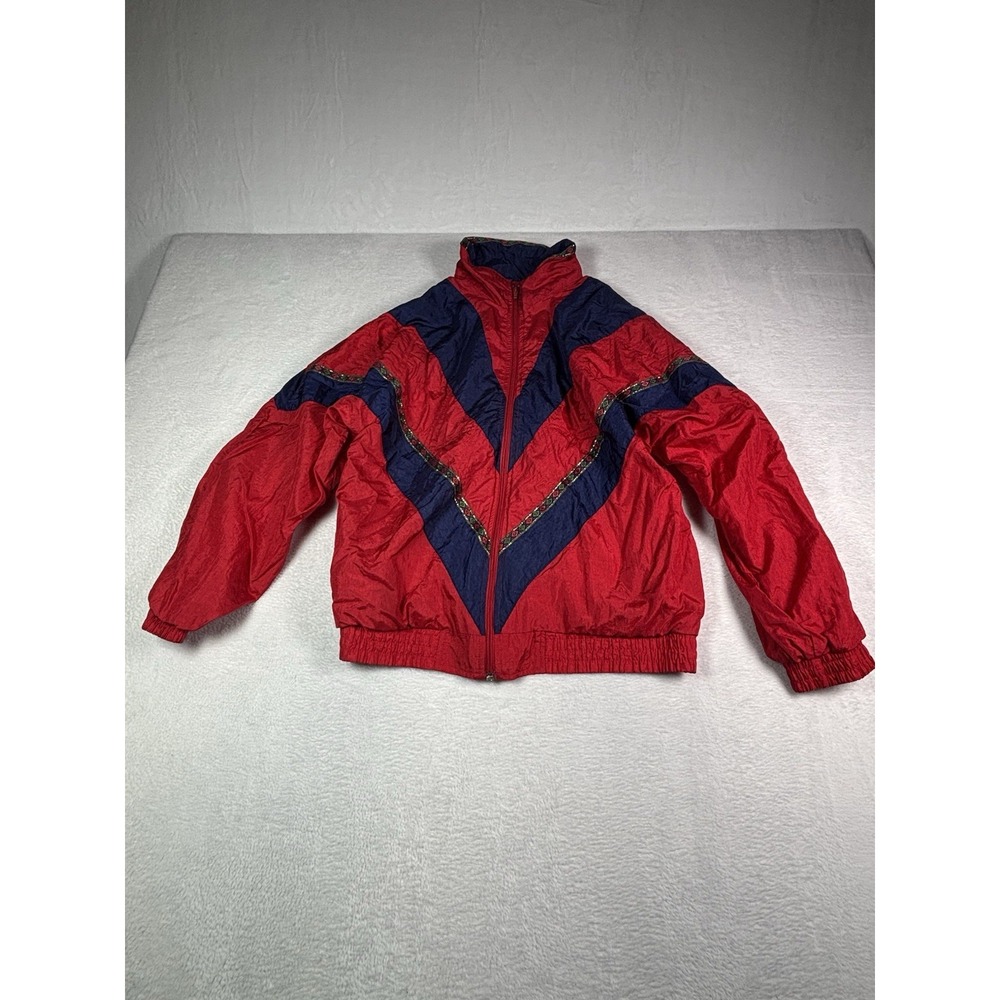 Vintage 90s Bold Spirit Jacket Womens Medium Colorblock Windbreaker Red Blue